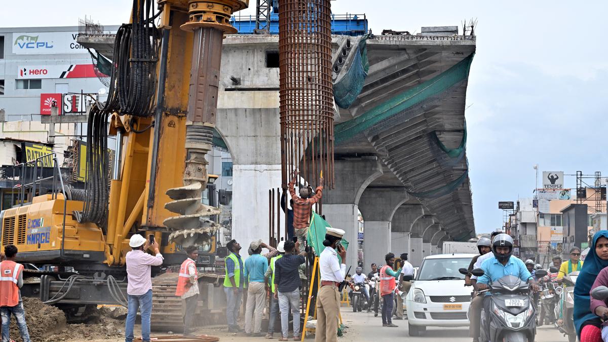 Flyover works cause traffic snarls near Hope College signal on Avinashi Road The Hindu